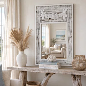 Espelho Decorativo Branco Provençal com Aplique Floral