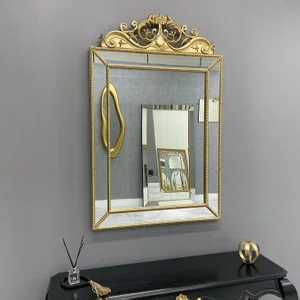 Espelho Decorativo Clássico Dourado com Moldura Folheada à Mão em Folha Ouro