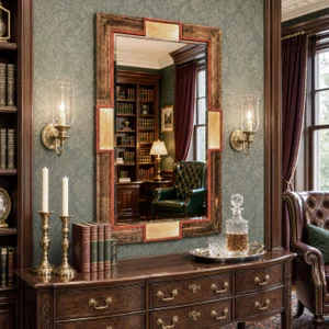 Espelho Decorativo com Moldura Rústica e Detalhes Dourados