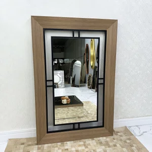 Espelho Decorativo Nexus Moldura Externa Amadeirada Interna Aço Carbono Vazado 120x180CM