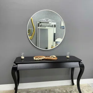 Espelho Decorativo Redondo com Moldura Branca em MDF Laqueado 80CM