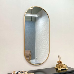 Espelho Decorativo Retangular Arredondado com Moldura Dourada 50x100 cm Espelho Decorativo Retangular Arredondado com Moldura Dourada 50x100 cm