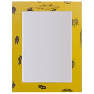 Espelho Decorativo Rústico com Moldura Amarela Lixada e Aplique na Parte Superior Espelho Decorativo Rústico com Moldura Amarela Lixada e Aplique na Parte Superior