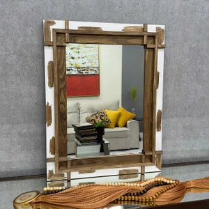 Espelho Decorativo Rústico com Moldura Marrom e Branca