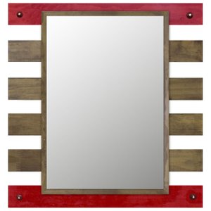 Espelho Decorativo Rústico com Moldura Vazada nas Cores Marrom e Vermelha Espelho Decorativo Rústico com Moldura Vazada nas Cores Marrom e Vermelha