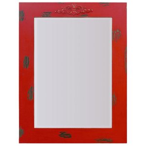 Espelho Decorativo Rústico com Moldura Vermelha Lixada e Aplique na Parte Superior Espelho Decorativo Rústico com Moldura Vermelha Lixada e Aplique na Parte Superior