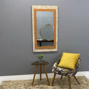 Espelho Decorativo Rústico Moldura Laranja e Branco Patinado 130x70 cm