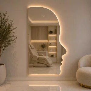 Espelho Decorativo Silhueta de Rosto com LED e Borda Infinita 105x195cm