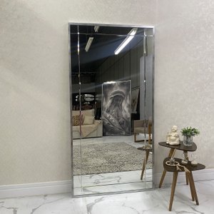 Espelho Estilo Mosaico Moderno com Bisotê e Moldura Prata 100x200 cm Espelho Estilo Mosaico Moderno com Bisotê e Moldura Prata 100x200 cm