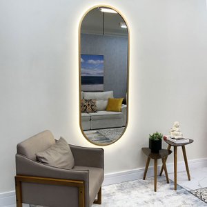 Espelho LED Retangular Arredondado com Moldura Dourada: Elegância e Estilo para o seu Ambiente Espelho LED Retangular Arredondado com Moldura Dourada: Elegância e Estilo para o seu Ambiente
