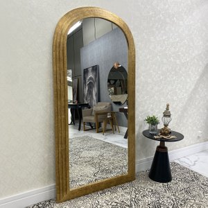 Espelho Oval Base Reta com Moldura Escalonada Folheada à Mão 100x200 cm Espelho Oval Base Reta com Moldura Escalonada Folheada à Mão 100x200 cm