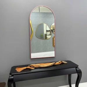 Espelho Oval Base Reta Decorativo com Moldura Cobre Rosê Gold