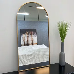 Espelho Oval Base Reta Decorativo com Moldura Dourada Semibrilho 60x120CM