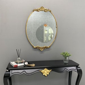 Espelho Oval Estilo Clássico com Moldura Dourada Folheada: Classe e Elegância