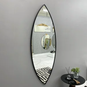 Espelho Oval Grande Sob Medida Formato Canoa com Moldura Preta 60x200CM