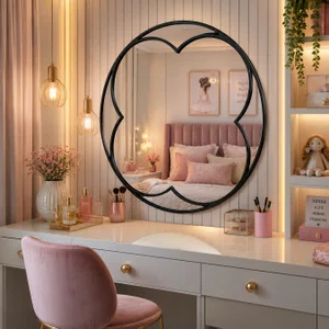 Espelho Pétala com Moldura Laqueada Preta Elegância e Modernidade na Sua Decoração 100x100CM