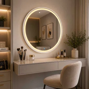 Espelho Redondo para Maquiagem LED Jateado e Touch: Iluminação Funcional e Toque Moderno