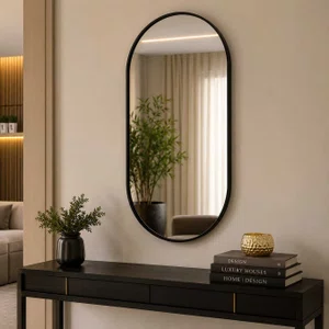 Espelho Retangular Arredondado com Moldura Preto: Design Moderno e Elegante 60x120 cm