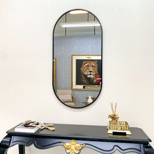 Espelho Retangular Arredondado com Moldura Preto: Design Moderno e Elegante 60x120 cm Espelho Retangular Arredondado com Moldura Preto: Design Moderno e Elegante 60x120 cm