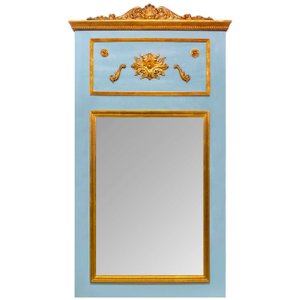 Espelho Rústico com Moldura Espatulada Azul e Apliques Dourados 100x190 cm