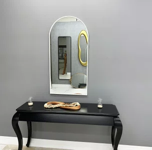 Espelho Semi Oval Decorativo com Moldura Branca Fosca 60X120CM