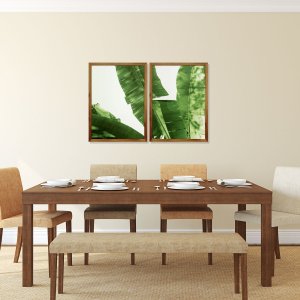 Par de Quadros com Moldura Rústica Folhas de Bananeira Kit com 2 Quadros de 50x70cm