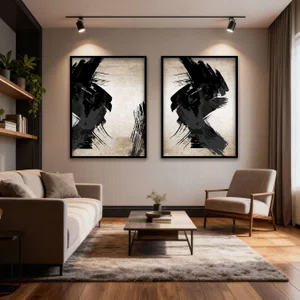 Kit 2 Quadros Abstratos Decorativos com Pinceladas Modernas e Moldura e Vidro Kit 2 Quadros Abstratos Decorativos com Pinceladas Modernas e Moldura e Vidro