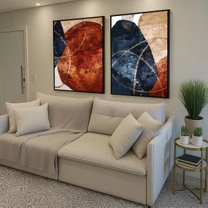 Kit 2 Quadros Abstratos em Tons Terrosos e Azul Profundo com Moldura e Vidro Kit 2 Quadros Abstratos em Tons Terrosos e Azul Profundo com Moldura e Vidro