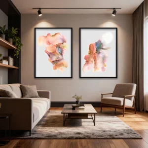 Kit 2 Quadros Abstratos Modernos Tons Suaves e Coloridos com  Moldura e Vidro