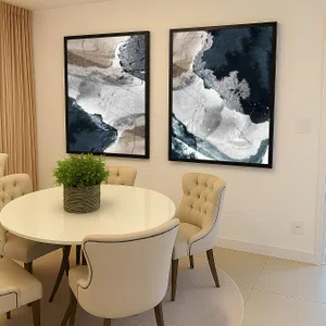 Kit 2 Quadros Abstratos Ondas Azul Marinho Cinza e Areia com Moldura e Vidro Kit 2 Quadros Abstratos Ondas Azul Marinho Cinza e Areia com Moldura e Vidro