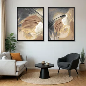 Kit 2 Quadros Abstratos Textura Suave para Sala Moderna com Moldura e Vidro Kit 2 Quadros Abstratos Textura Suave para Sala Moderna com Moldura e Vidro