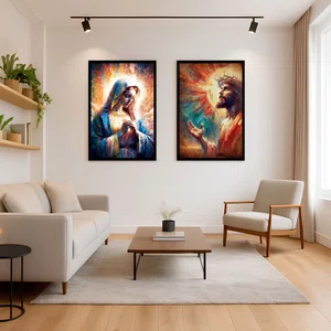 Kit 2 Quadros Arte Religiosa Virgem Maria e Jesus Cristo com Moldura e Vidro Kit 2 Quadros Arte Religiosa Virgem Maria e Jesus Cristo com Moldura e Vidro