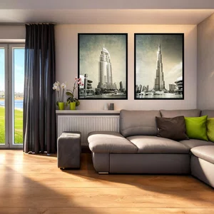 Kit 2 Quadros Burj Khalifa Imponente e Burj Al Arab Luxuoso com Moldura e Vidro