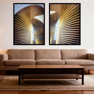 Kit 2 Quadros Decorativos de Arquitetura Abstrata Espiral com Moldura e Vidro