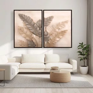 Kit 2 Quadros Folhas de Bananeira Botânica Minimalista Decoração Sala Moderna