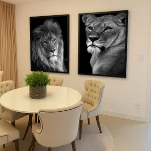 KIT 2 Quadros Leão e Leoa Força Impacto Romance Elegância com Moldura e Vidro KIT 2 Quadros Leão e Leoa Força Impacto Romance Elegância com Moldura e Vidro