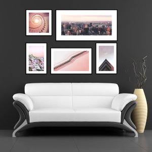 Kit com 5 Quadros Cidades Arquitetura Rosa Millennial 190x120 cm