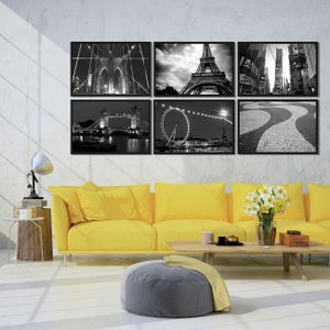 Kit com 6 Quadros Londres, Paris, Nova York e  Rio de Janeiro 90x60cm Cada Kit com 6 Quadros Londres, Paris, Nova York e  Rio de Janeiro 90x60cm Cada