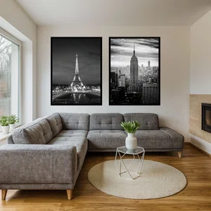 Kit de 2 Quadros Urbanos Ícones Torre Eiffel e Empire State com Moldura e Vidro