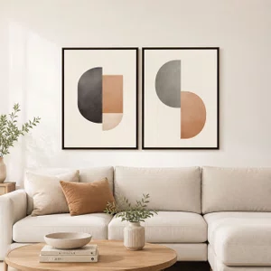 Kit de Quadros Abstrato Geométrico Terracota e Cinza Minimalista para Decoração