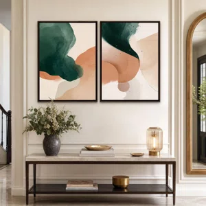 Kit de Quadros Abstratos de Formas Orgânicas em Tons Verdes Terracorta e Creme