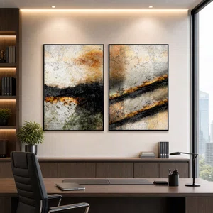 Kit de Quadros Arte Abstrata Estilo Industrial Moderno 90x120cm Cada Quadro