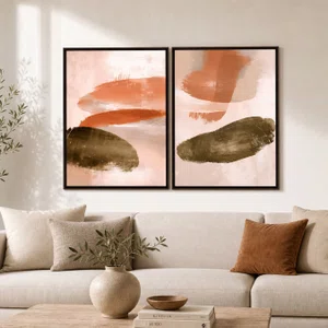 Kit de Quadros Arte Abstrata Orgânica em Tons Terrosos Verde Oliva e Terracota