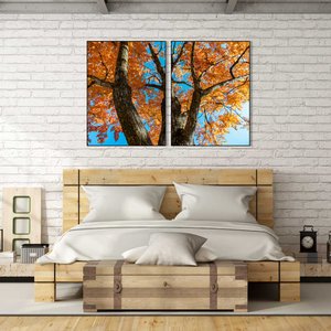 Kit de Quadros Árvore com Folhas Laranjas Kit com 2 Quadros de 60x80 cm