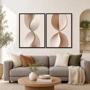 Kit de Quadros com Arte Moderna Abstrata e Efeito 3D Minimalista em Tons Neutros