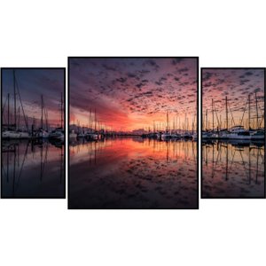 Kit de Quadros Decorativos Amanhecer Veleiros 130x70cm Kit de Quadros Decorativos Amanhecer Veleiros 130x70cm