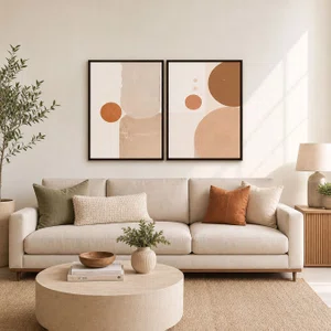 Kit de Quadros Decorativos Arte Abstrata Círculos Terracota Bege Boho Minimalista