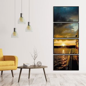 Kit de Quadros Decorativos com Moldura Preta Paisagem Pôr do Sol Kit com 4 Quadros - Escolha o Tamanho Kit de Quadros Decorativos com Moldura Preta Paisagem Pôr do Sol Kit com 4 Quadros - Escolha o Tamanho