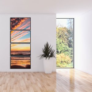 Kit de Quadros Decorativos com Moldura Preta Paisagem Praia Kit com 4 Quadros - Escolha o Tamanho Kit de Quadros Decorativos com Moldura Preta Paisagem Praia Kit com 4 Quadros - Escolha o Tamanho