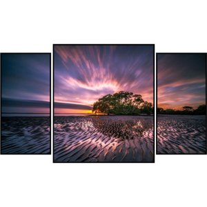 Kit de Quadros Decorativos Pôr do Sol em Nudgee Beach 130x70cm Kit de Quadros Decorativos Pôr do Sol em Nudgee Beach 130x70cm